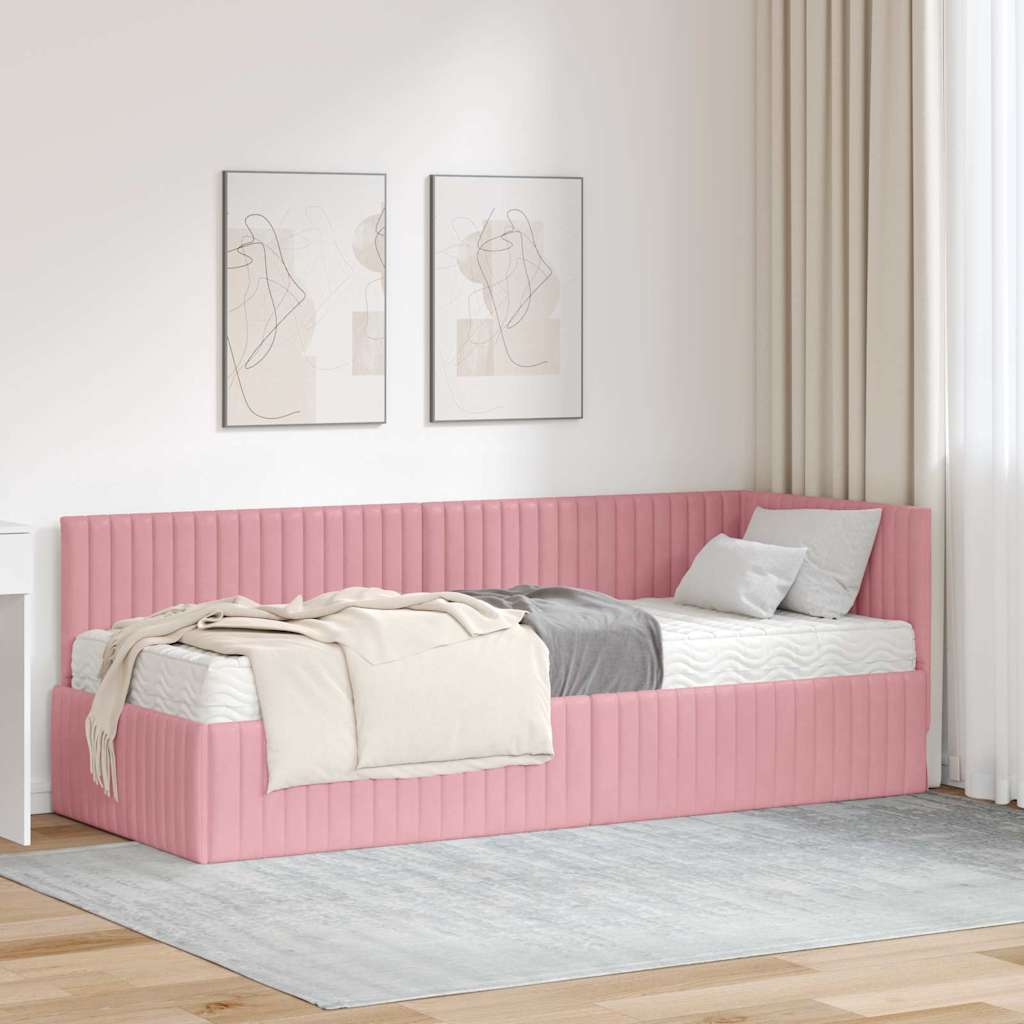 Kutni krevetni okvir s madracem s uzglavljem 2 pcs Siva Baršun