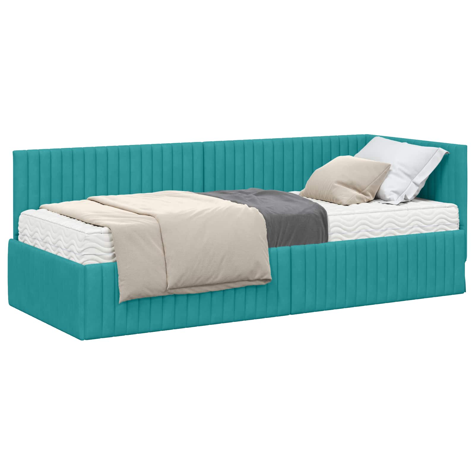 Kutni krevetni okvir s madracem 2 pcs Tirkizna Baršun