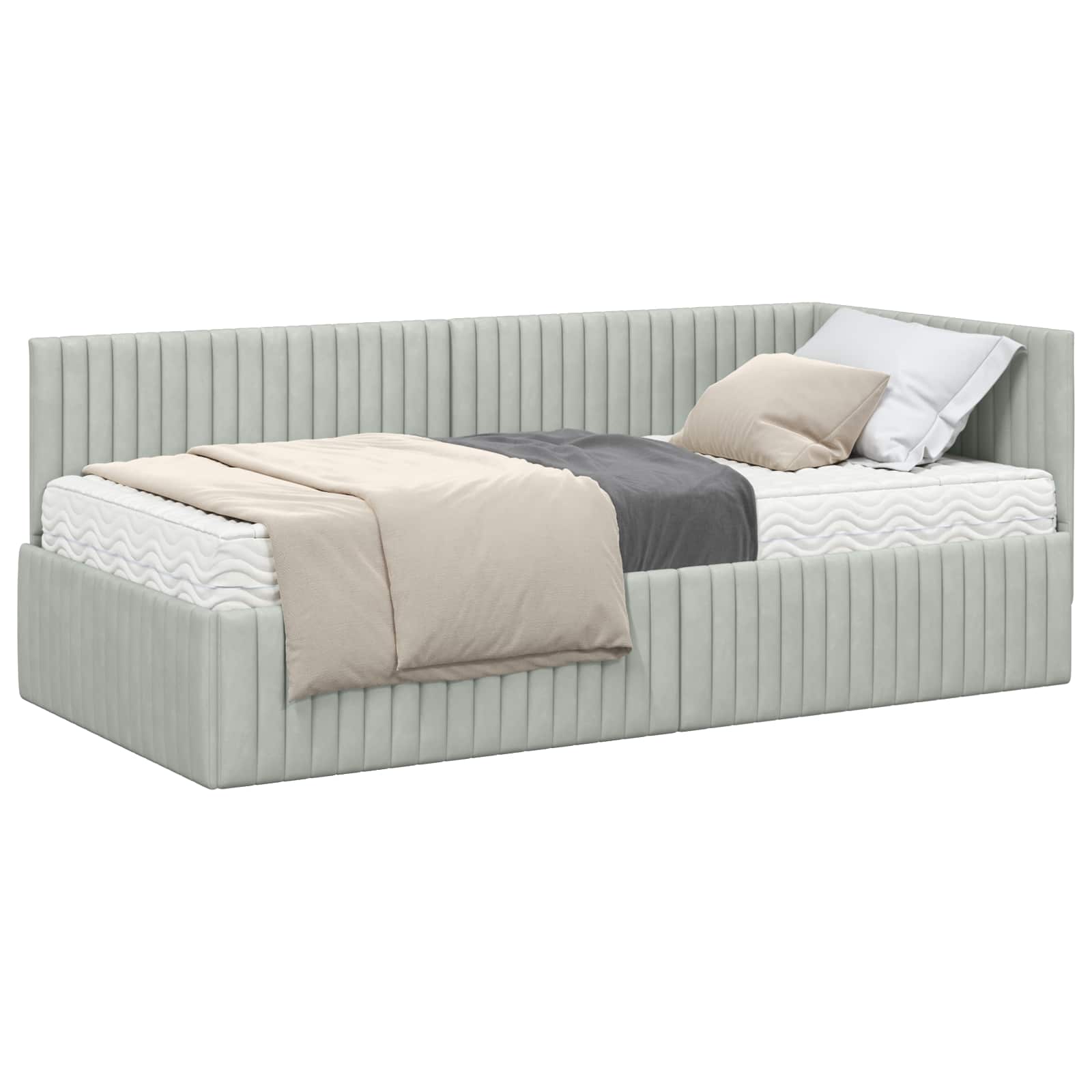 Kutni krevetni okvir s madracem 2 pcs Svjetlosiva Baršun