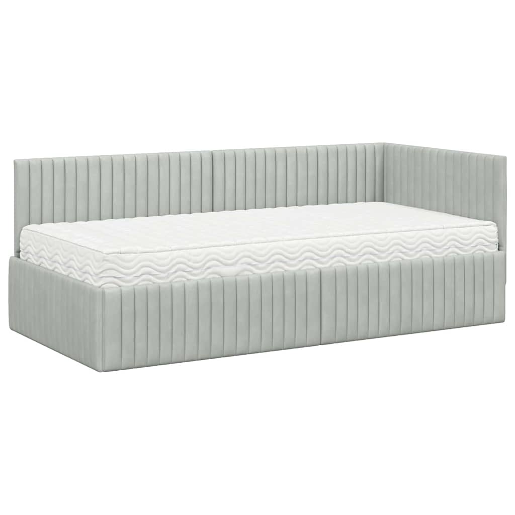 Kutni krevetni okvir s madracem 2 pcs Svjetlosiva Baršun