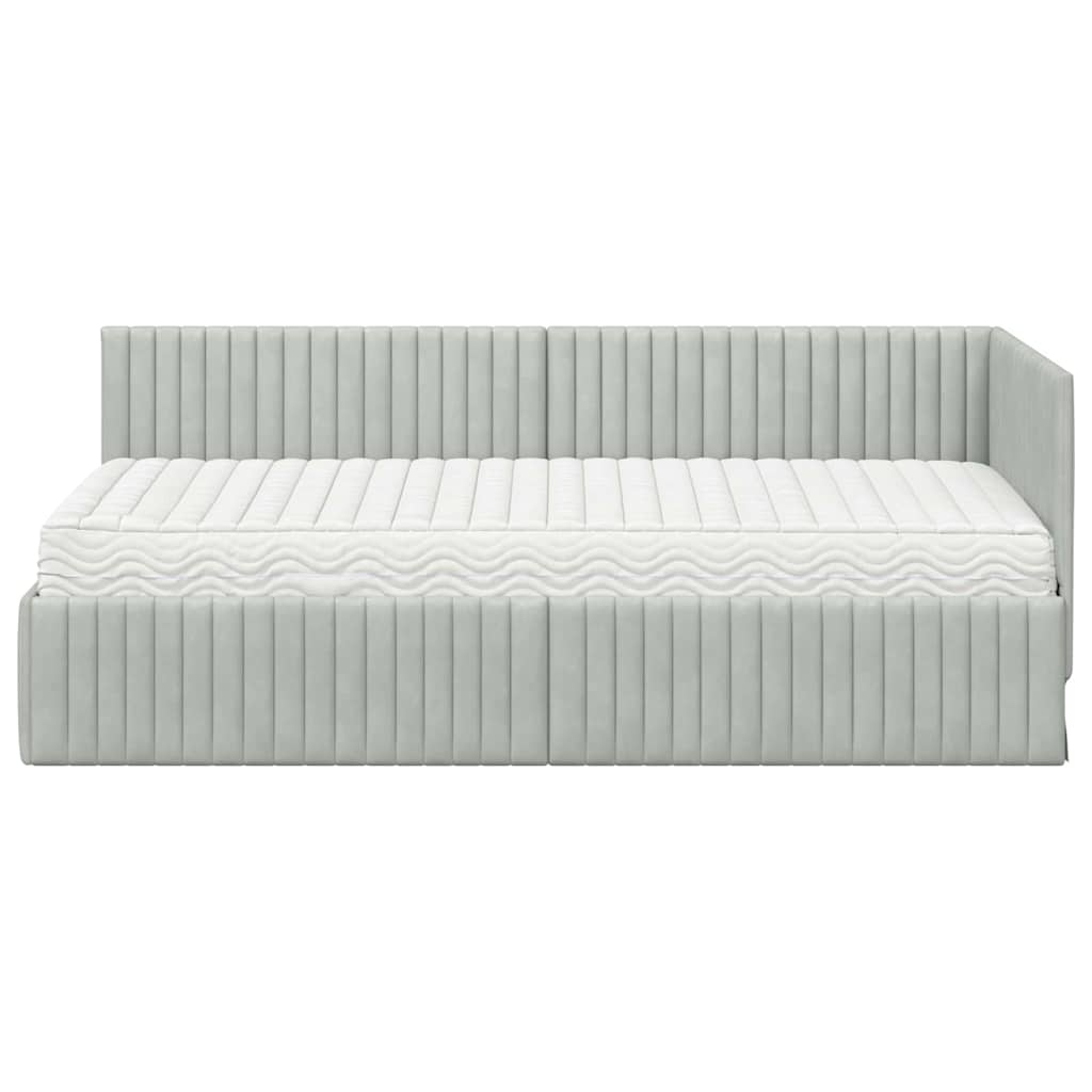 Kutni krevetni okvir s madracem 2 pcs Svjetlosiva Baršun