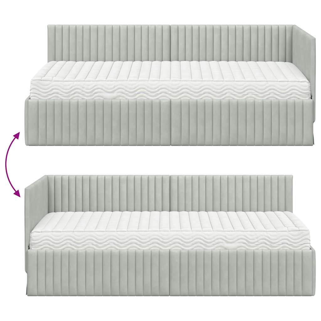 Kutni krevetni okvir s madracem 2 pcs Svjetlosiva Baršun