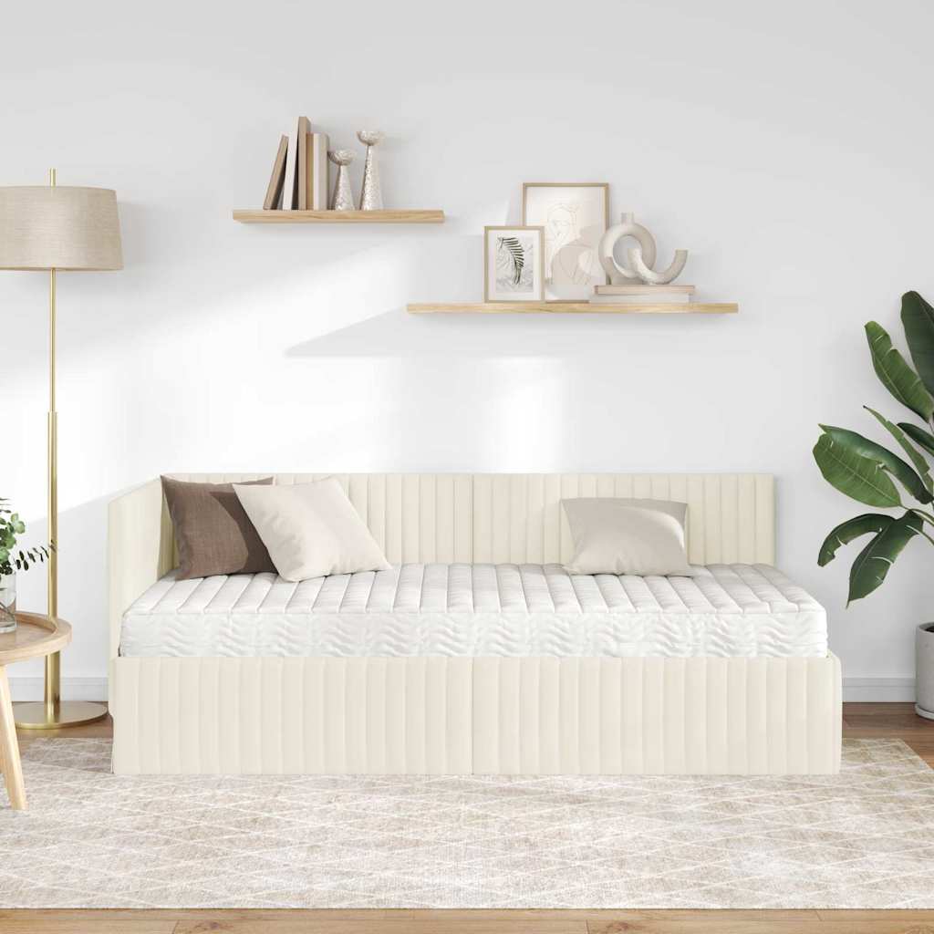 Kutni krevetni okvir s madracem 2 pcs Krema Baršun
