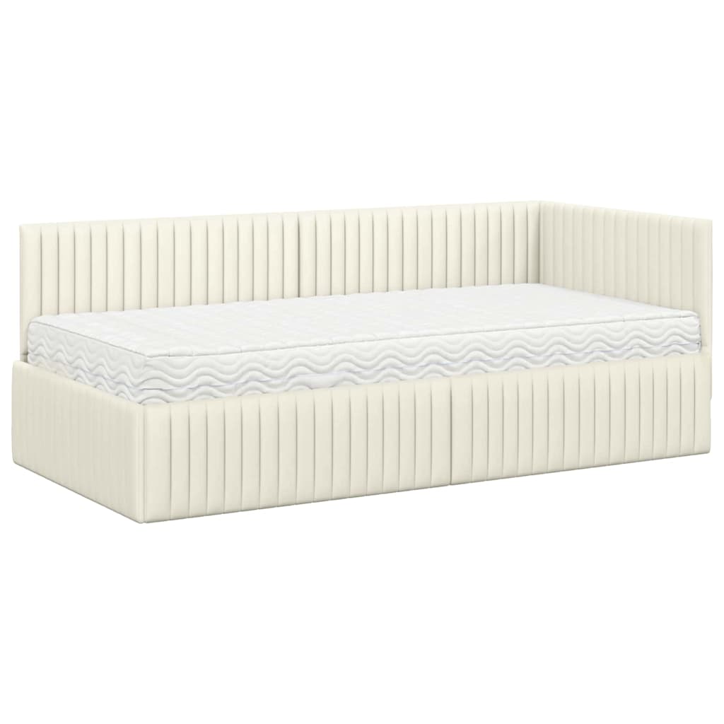 Kutni krevetni okvir s madracem 2 pcs Krema Baršun
