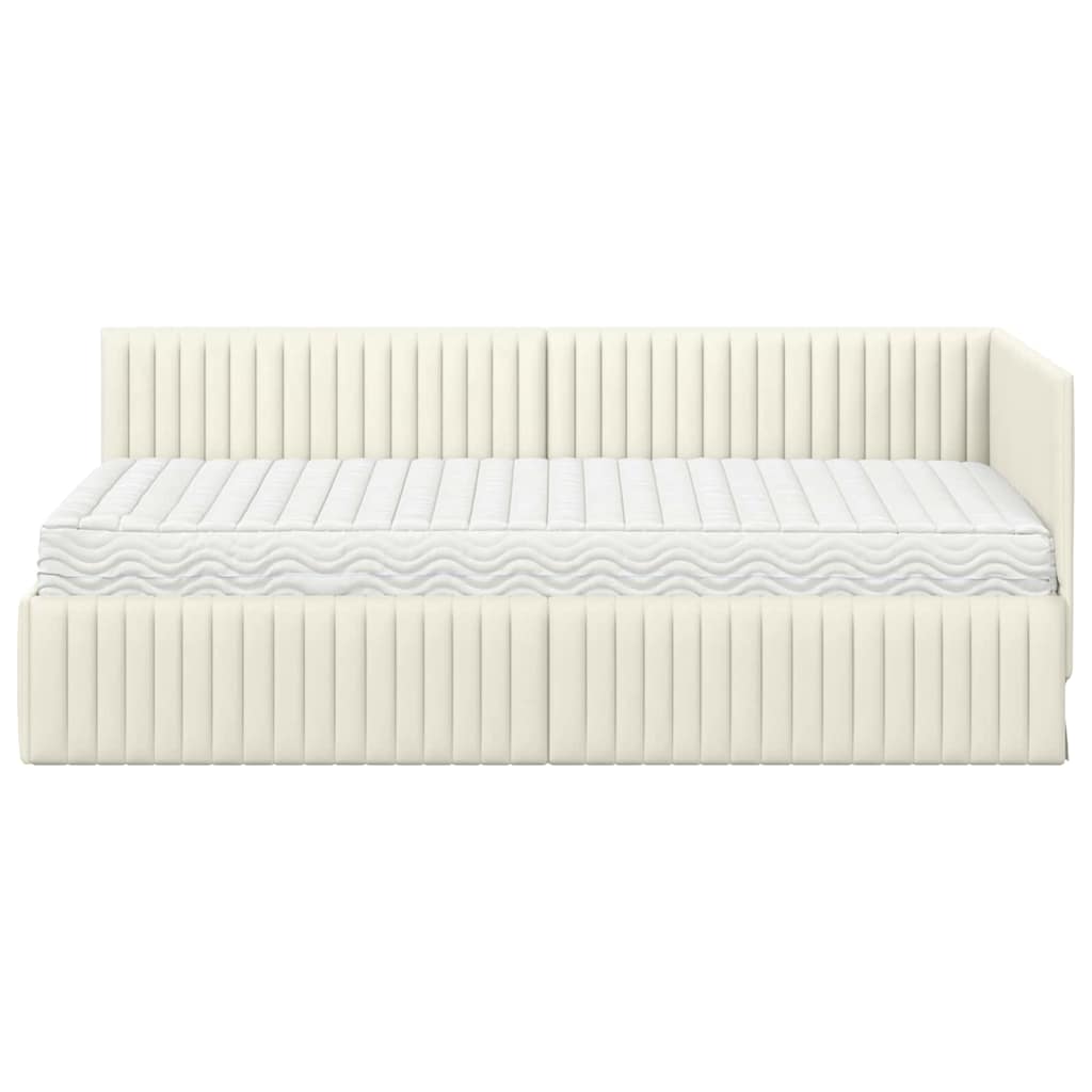 Kutni krevetni okvir s madracem 2 pcs Krema Baršun