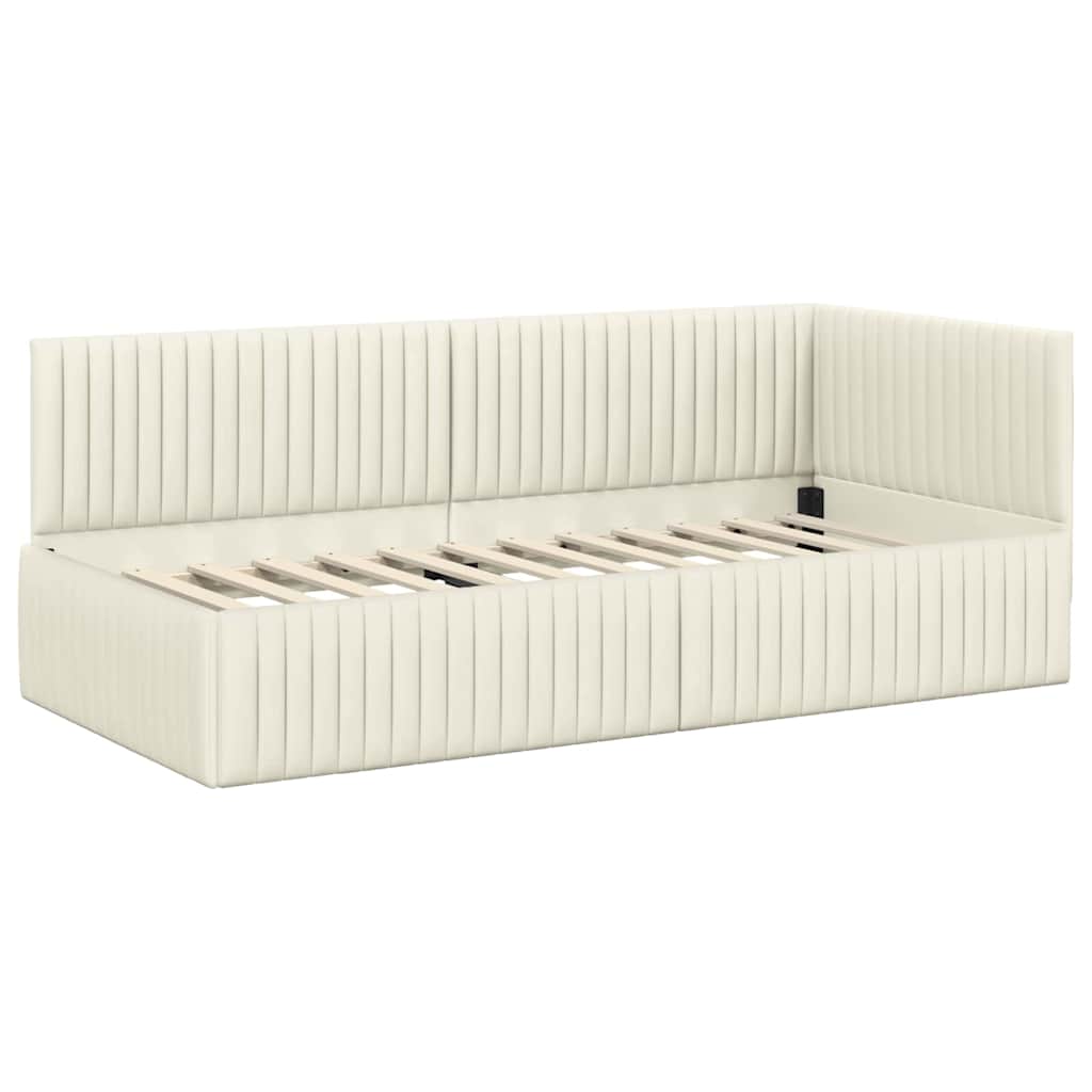 Kutni krevetni okvir s madracem 2 pcs Krema Baršun