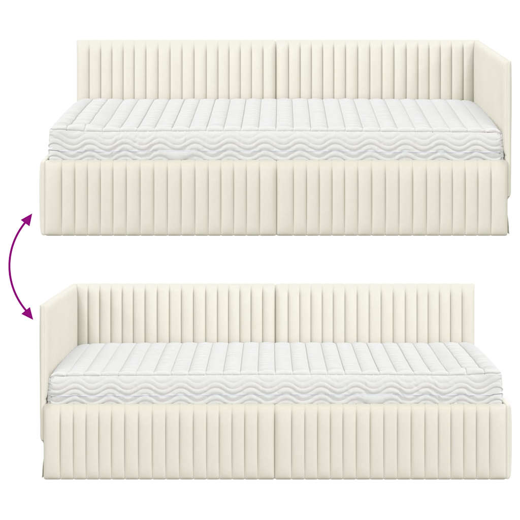 Kutni krevetni okvir s madracem 2 pcs Krema Baršun