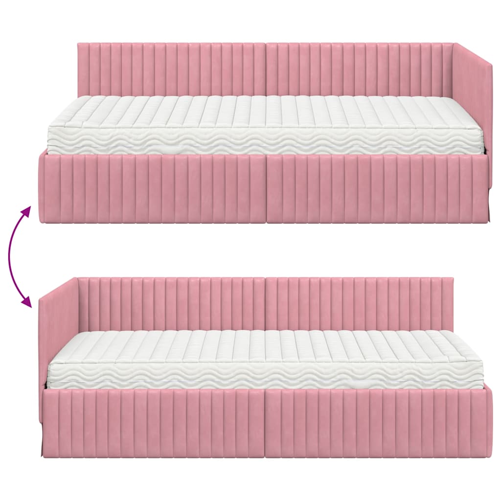 Kutni krevetni okvir s madracem 2 kom. Ružičasta 90 x 200 cm