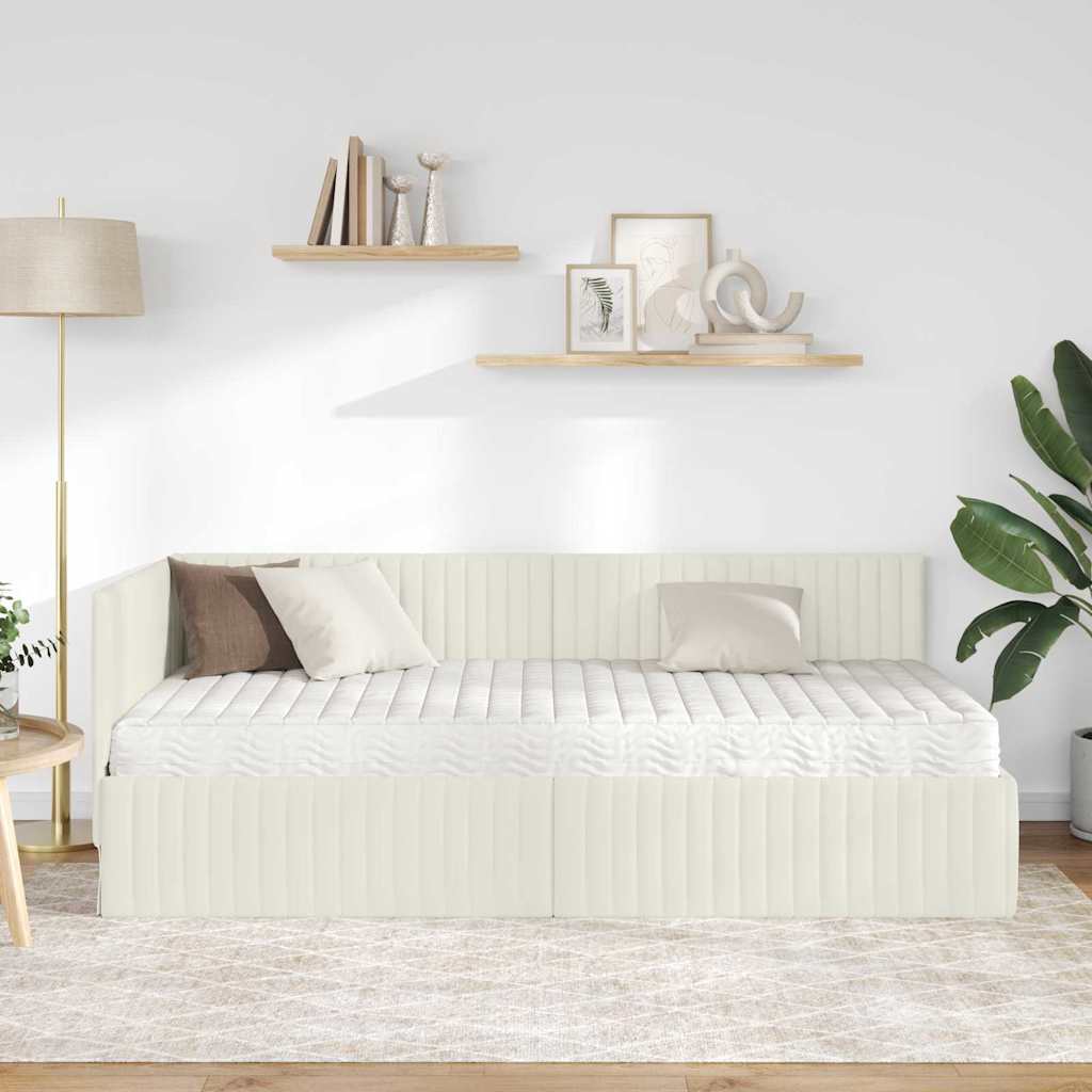 Kutni krevetni okvir s madracem s uzglavljem 2 pcs Krema Baršun
