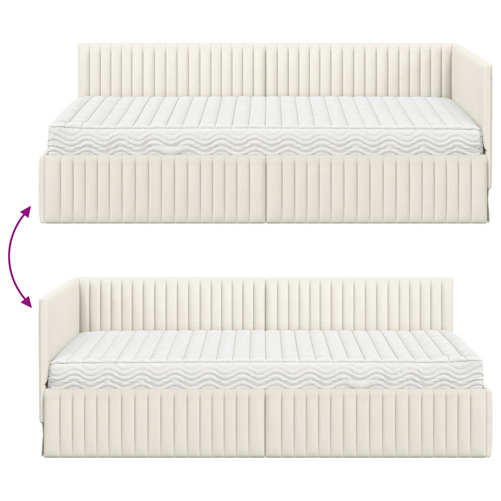 Kutni krevetni okvir s madracem s uzglavljem 2 pcs Krema Baršun