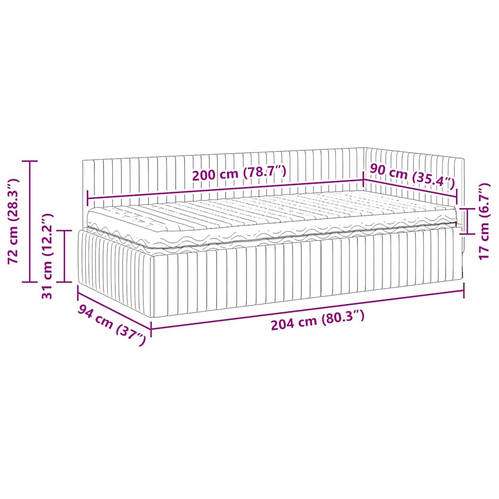 Kutni krevetni okvir s madracem s uzglavljem 2 pcs Krema Baršun