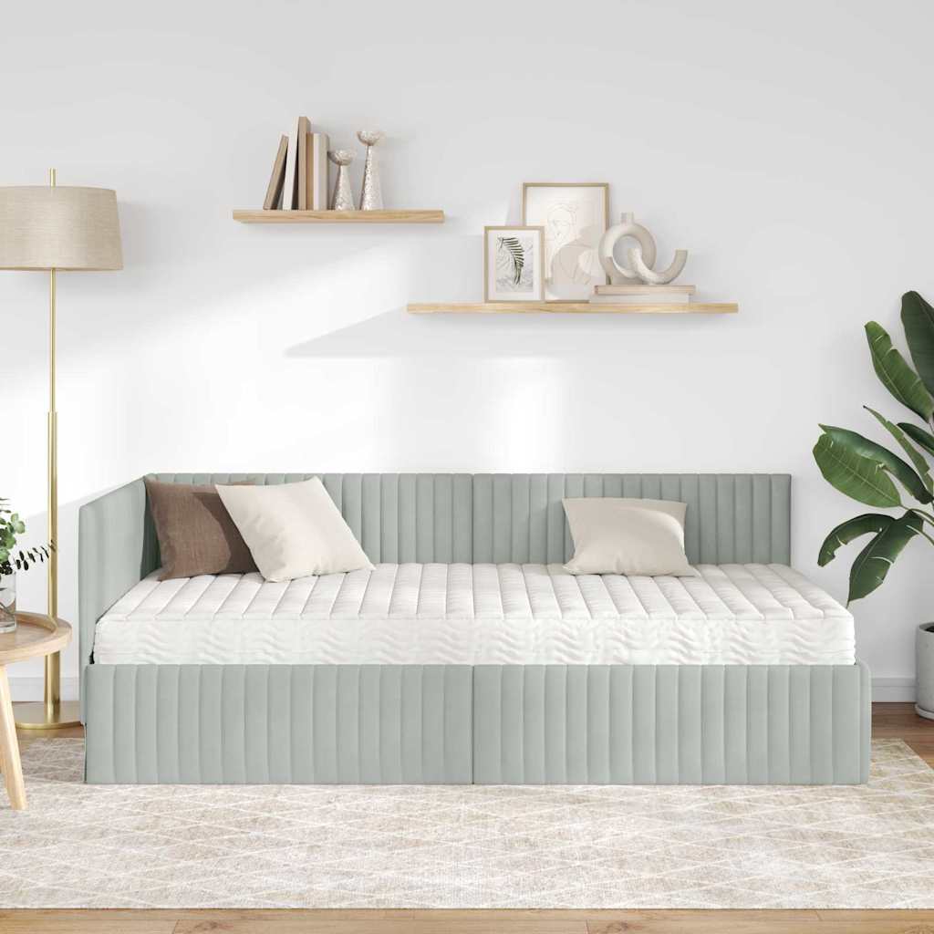 Kutni krevetni okvir s madracem 2 pcs Svjetlosiva Baršun