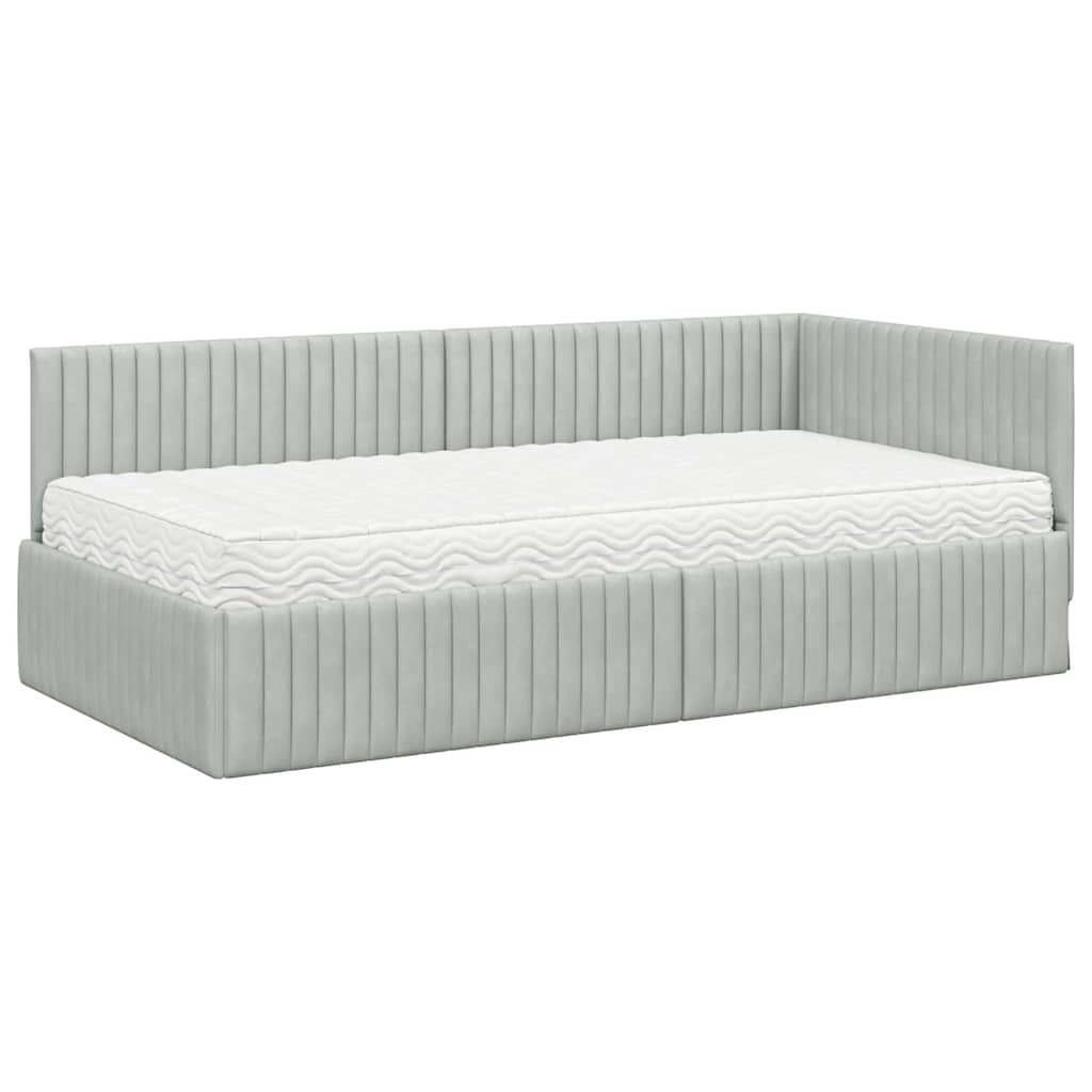 Kutni krevetni okvir s madracem 2 pcs Svjetlosiva Baršun