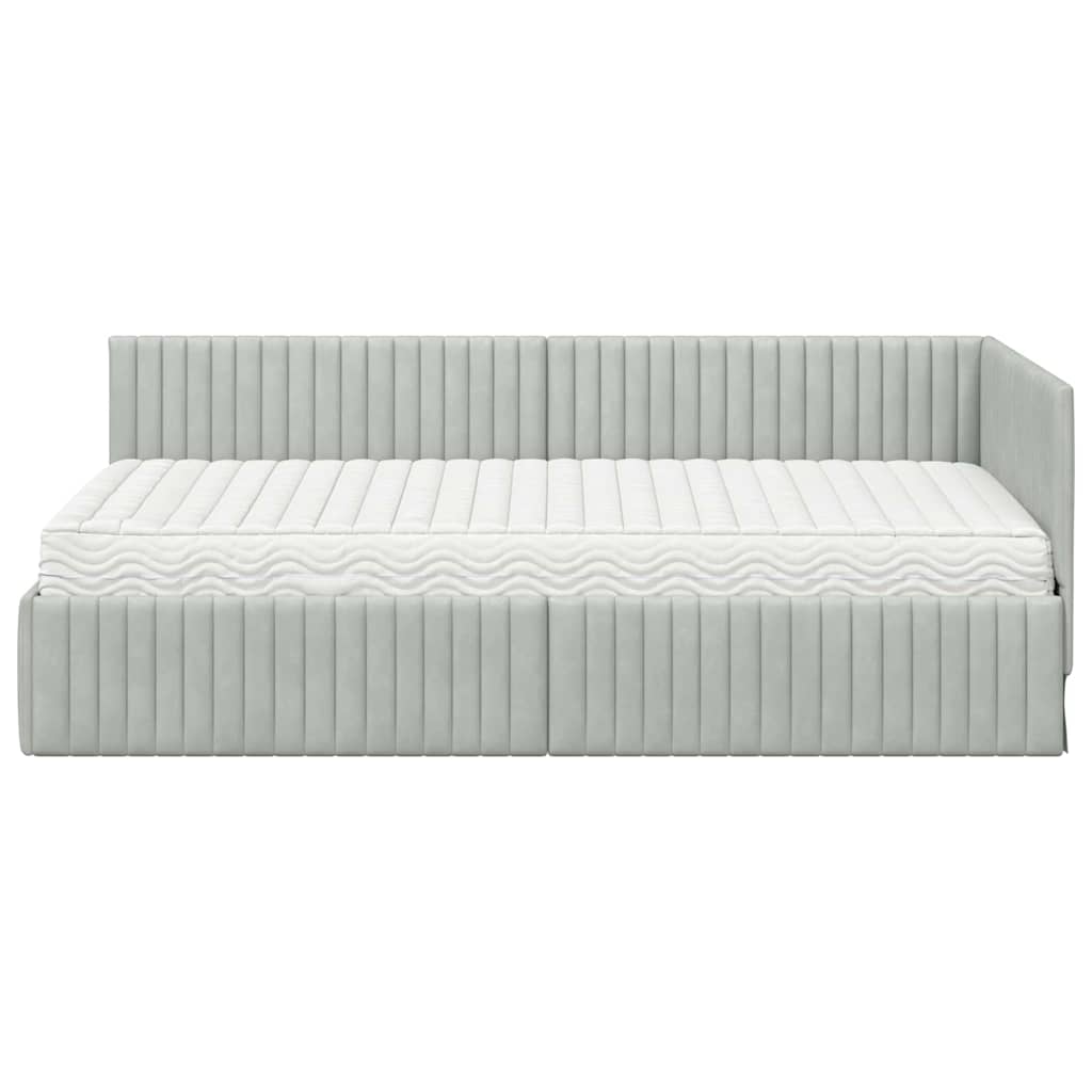 Kutni krevetni okvir s madracem 2 pcs Svjetlosiva Baršun