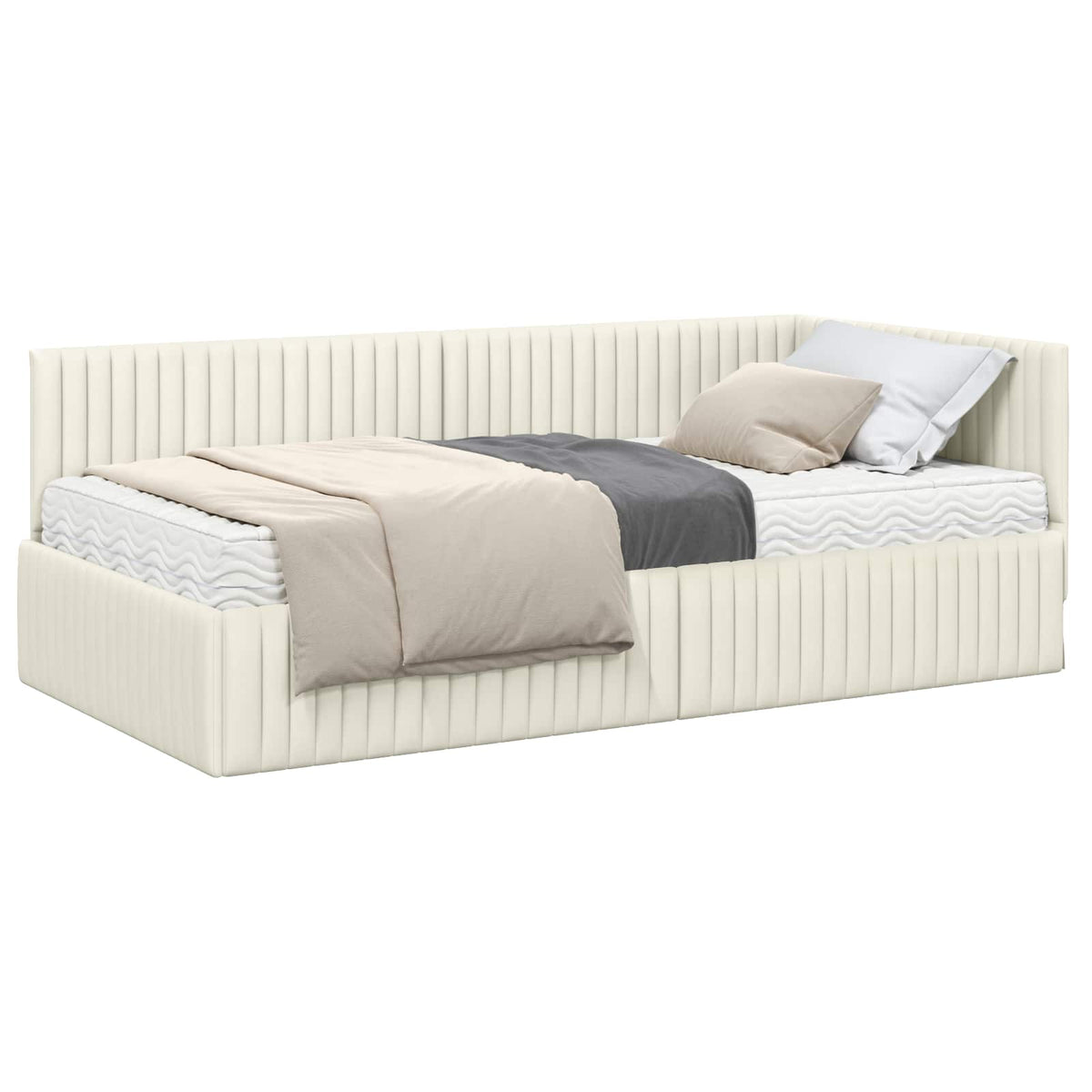 Kutni krevetni okvir s madracem s uzglavljem 2 pcs Krema Baršun
