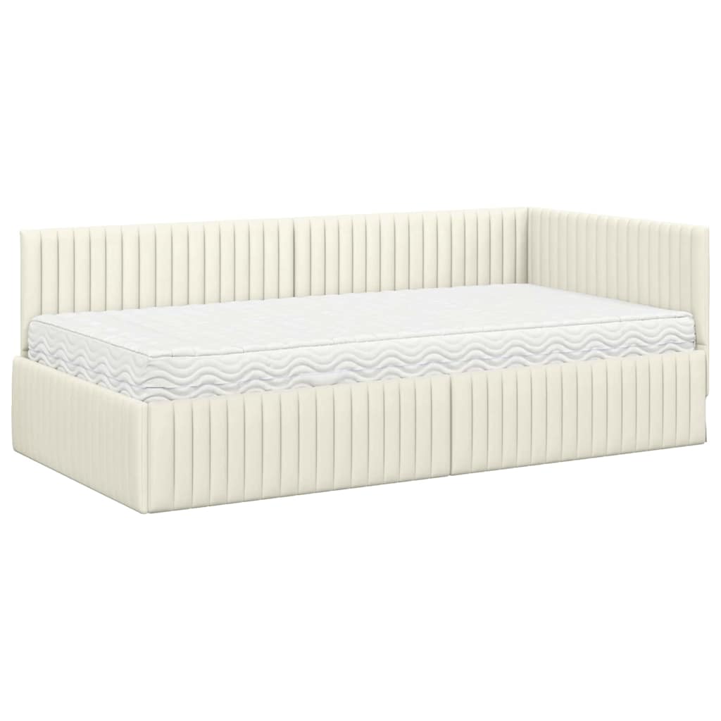 Kutni krevetni okvir s madracem s uzglavljem 2 pcs Krema Baršun