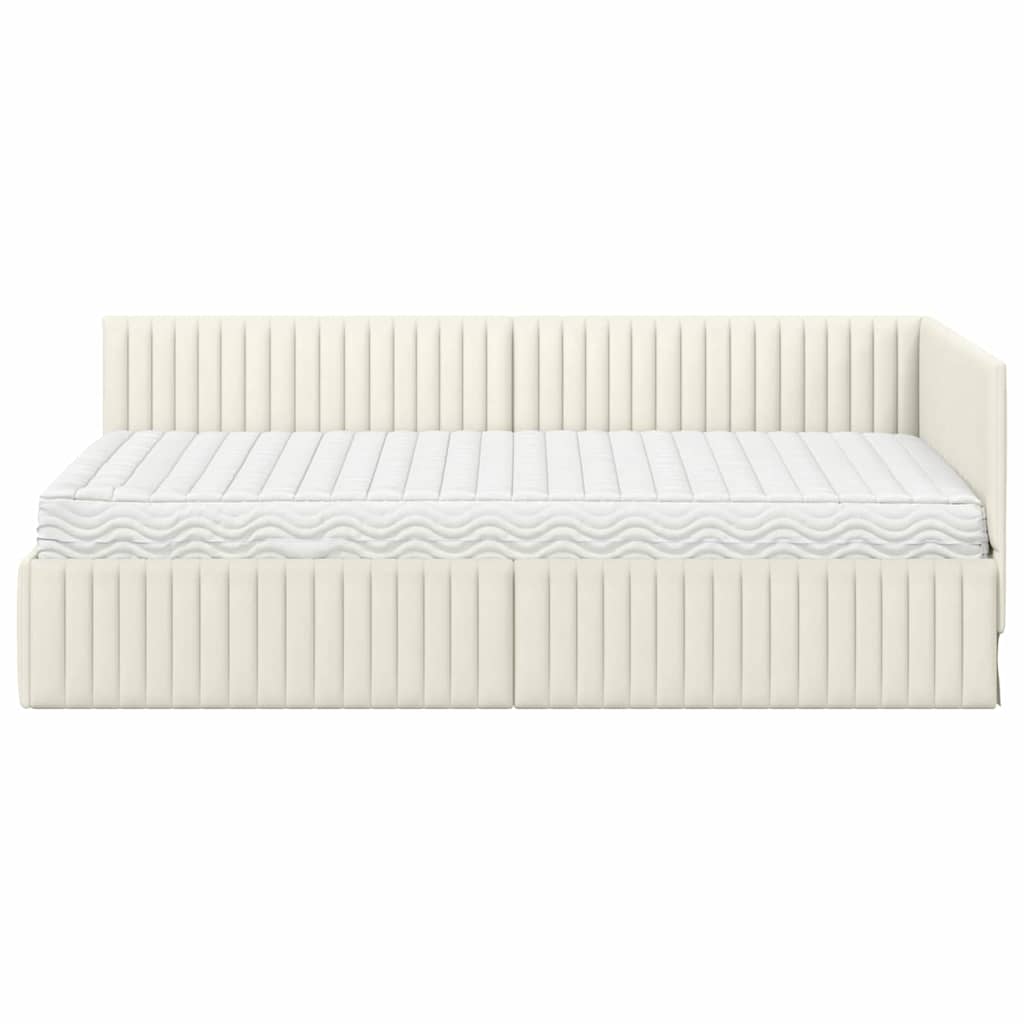 Kutni krevetni okvir s madracem s uzglavljem 2 pcs Krema Baršun