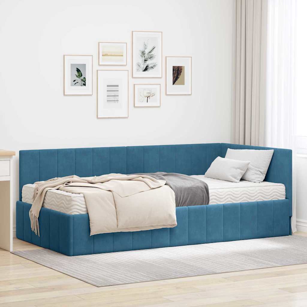 Kutni krevetni okvir s madracem 2 kom. Plava 90 x 190 cm Baršun