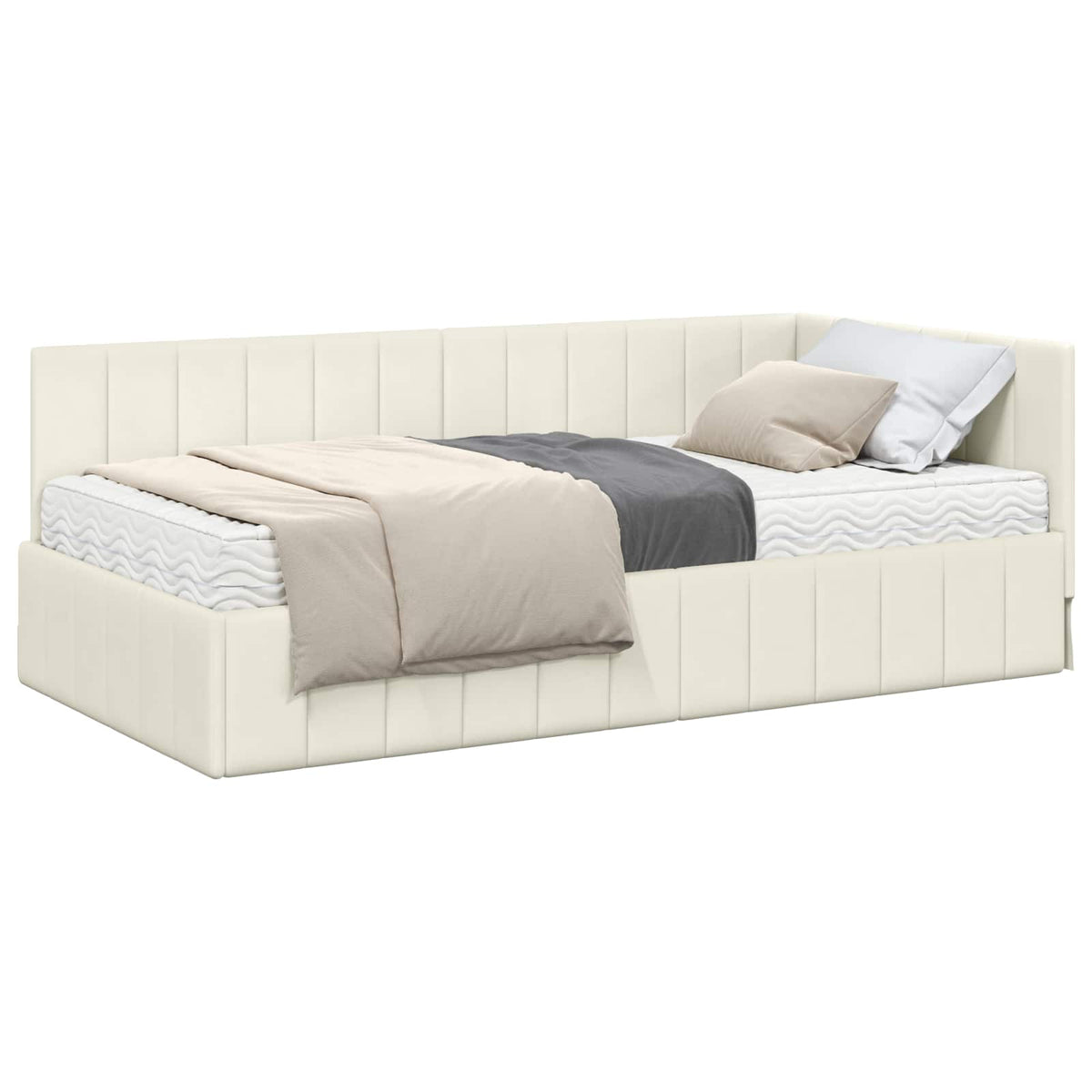 Kutni krevetni okvir s madracem s uzglavljem 2 pcs Krema Baršun