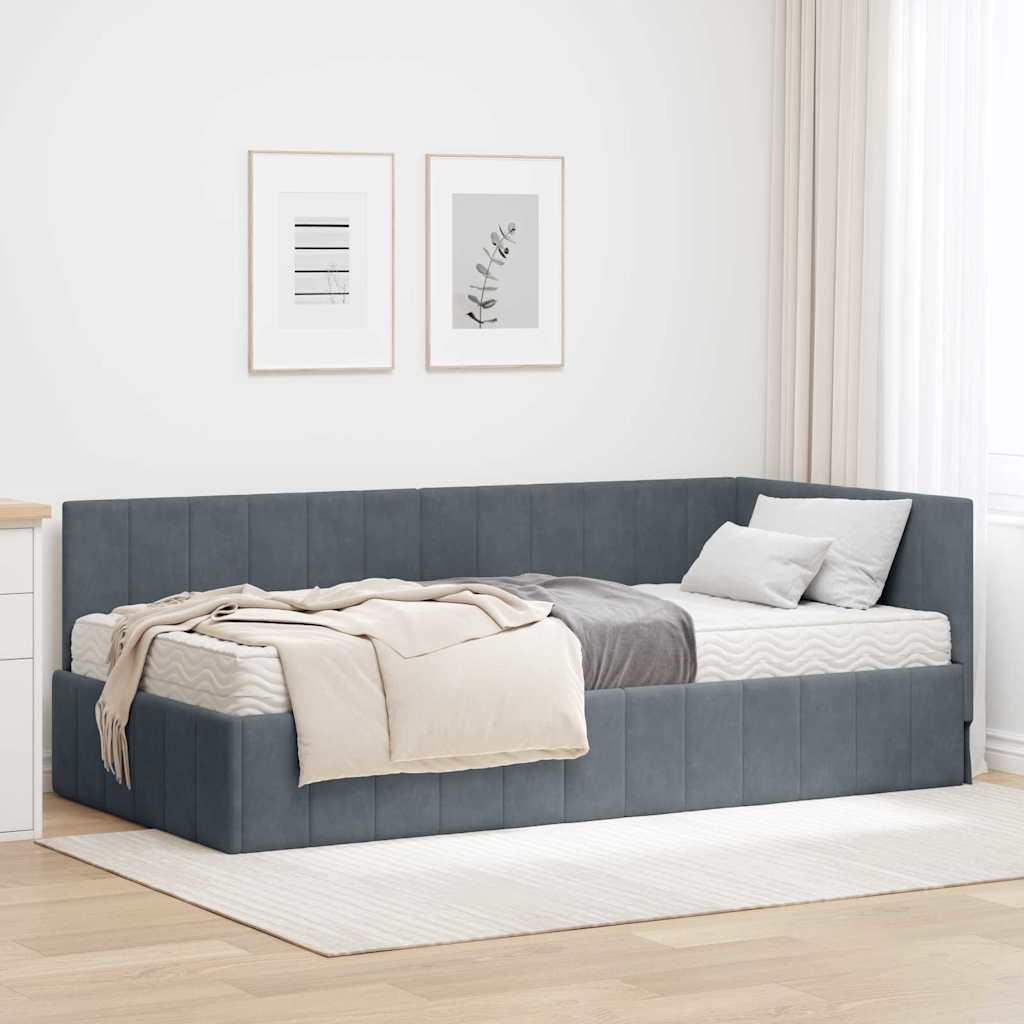 Kutni krevetni okvir s madracem 2 kom. Tamnosiva 90 x 200 cm