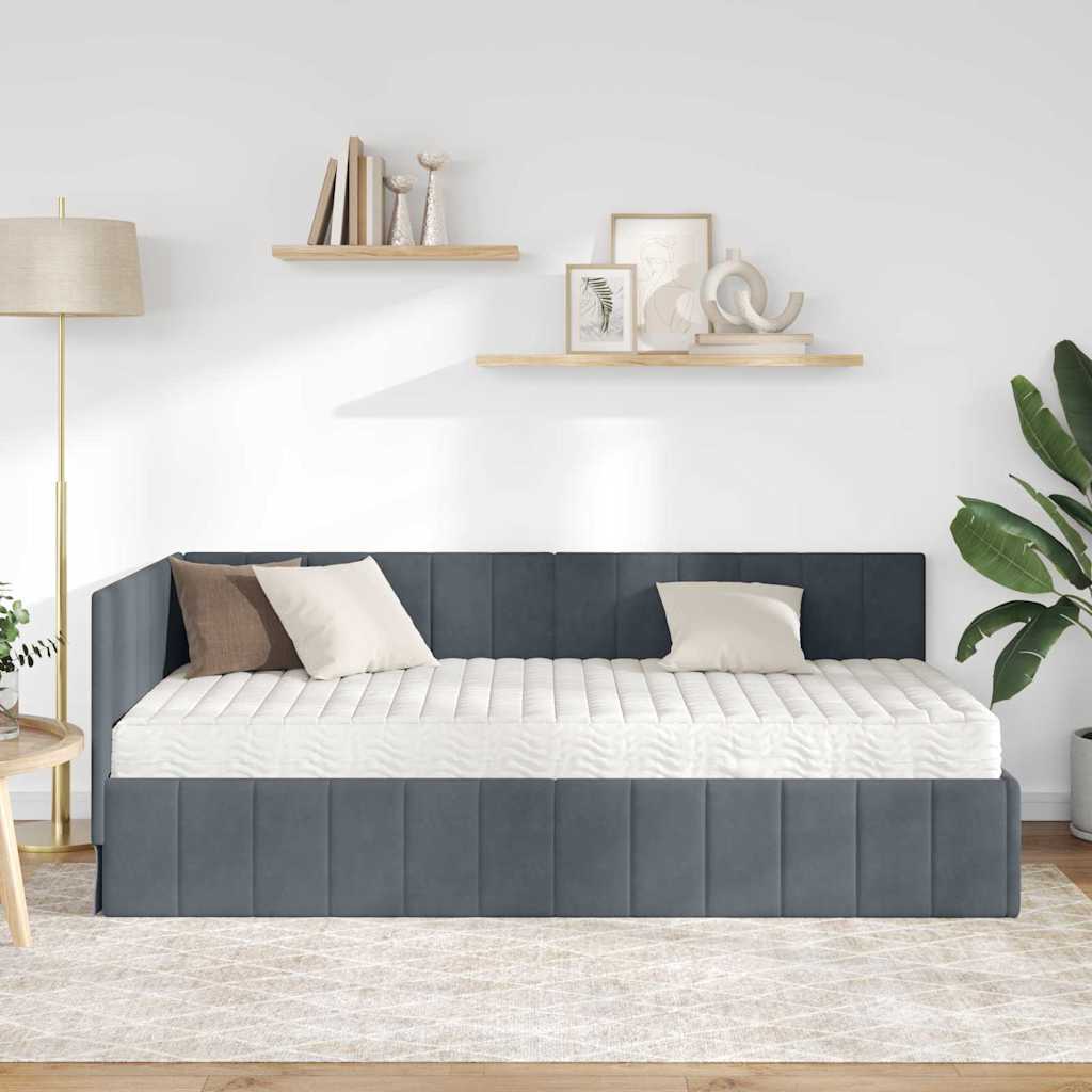 Kutni krevetni okvir s madracem 2 kom. Tamnosiva 90 x 200 cm