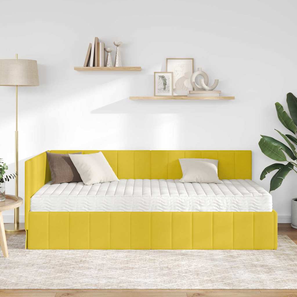 Kutni krevetni okvir s madracem 2 kom. Žuta 100 x 200 cm Baršun