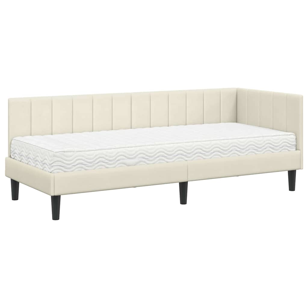 Kutni krevetni okvir s madracem 2 kom. Krema 80 x 200 cm Baršun