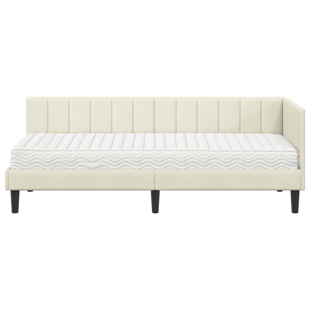 Kutni krevetni okvir s madracem 2 kom. Krema 80 x 200 cm Baršun