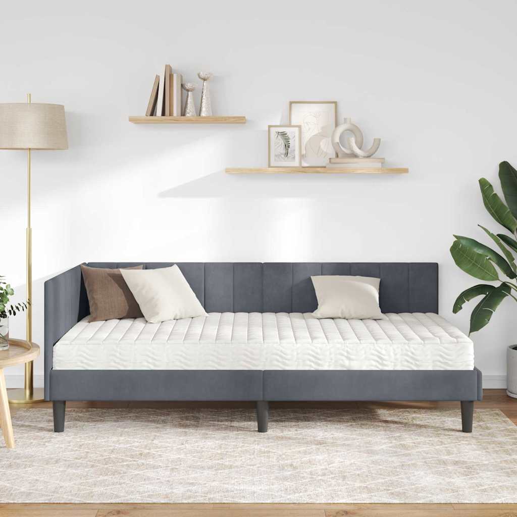 Kutni krevetni okvir s madracem 2 kom. Tamnosiva 90 x 190 cm