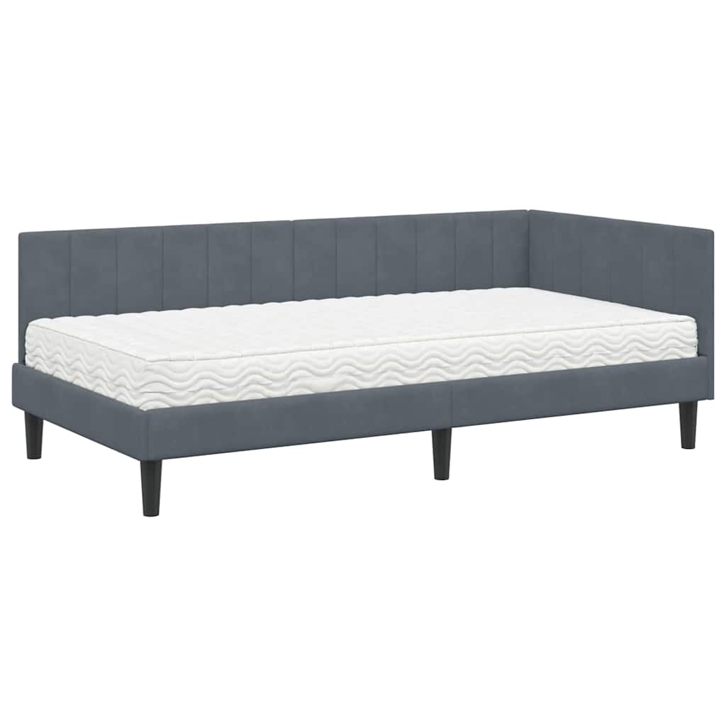 Kutni krevetni okvir s madracem 2 kom. Tamnosiva 90 x 190 cm