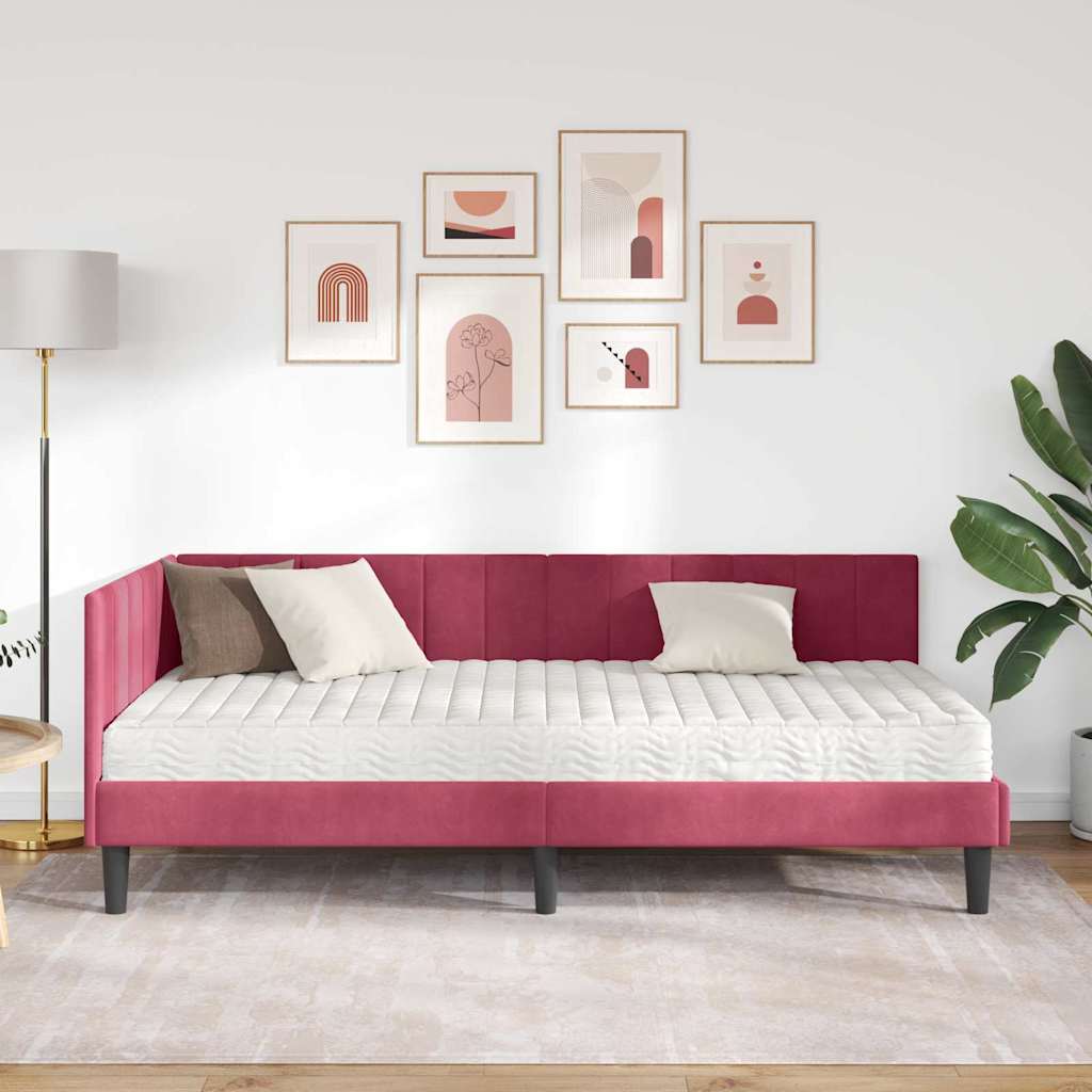 Kutni krevetni okvir s madracem 2 kom. Vinska crvena 100 x 200 cm