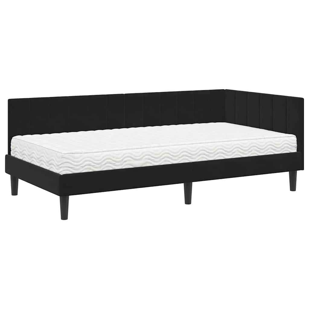 Kutni krevetni okvir s madracem 2 kom. Crna 100 x 200 cm Baršun