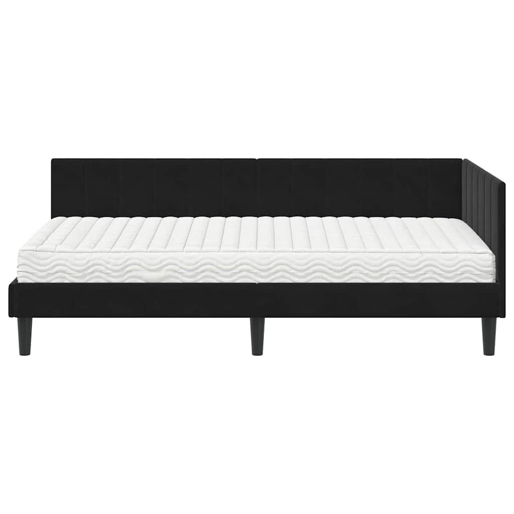Kutni krevetni okvir s madracem 2 kom. Crna 100 x 200 cm Baršun