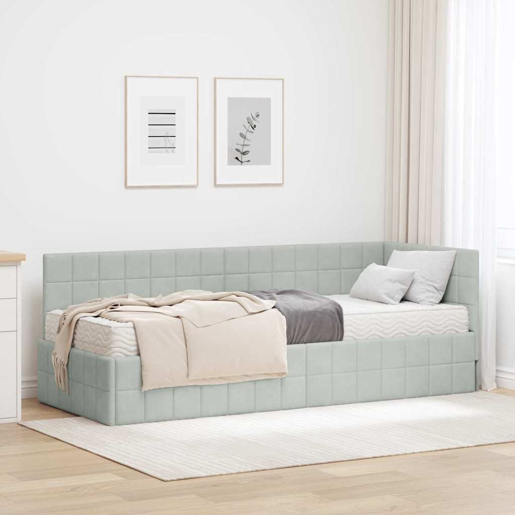 Kutni krevetni okvir s madracem 2 kom. Svjetlosiva 80 x 200 cm