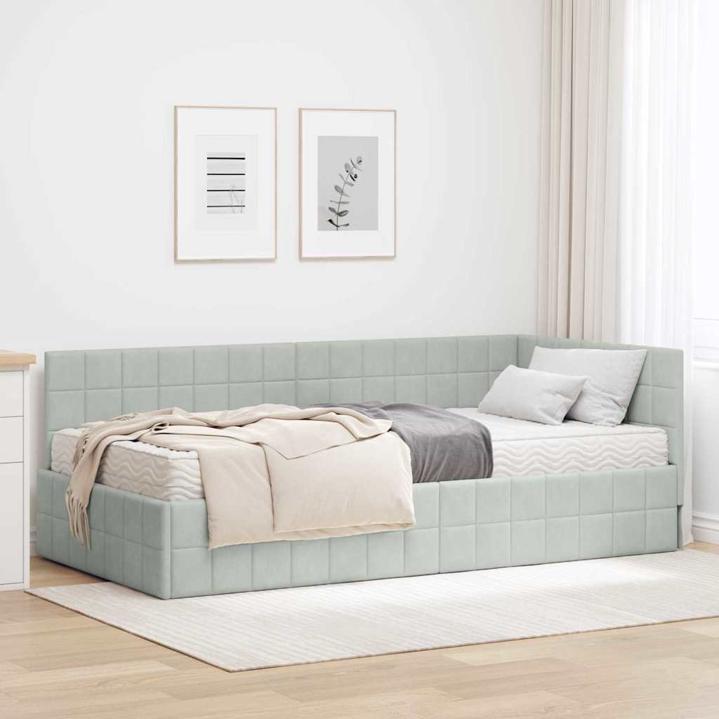 Kutni krevetni okvir s madracem 2 kom. Svjetlosiva 100 x 200 cm