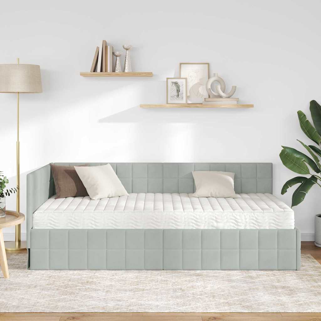 Kutni krevetni okvir s madracem 2 kom. Svjetlosiva 100 x 200 cm