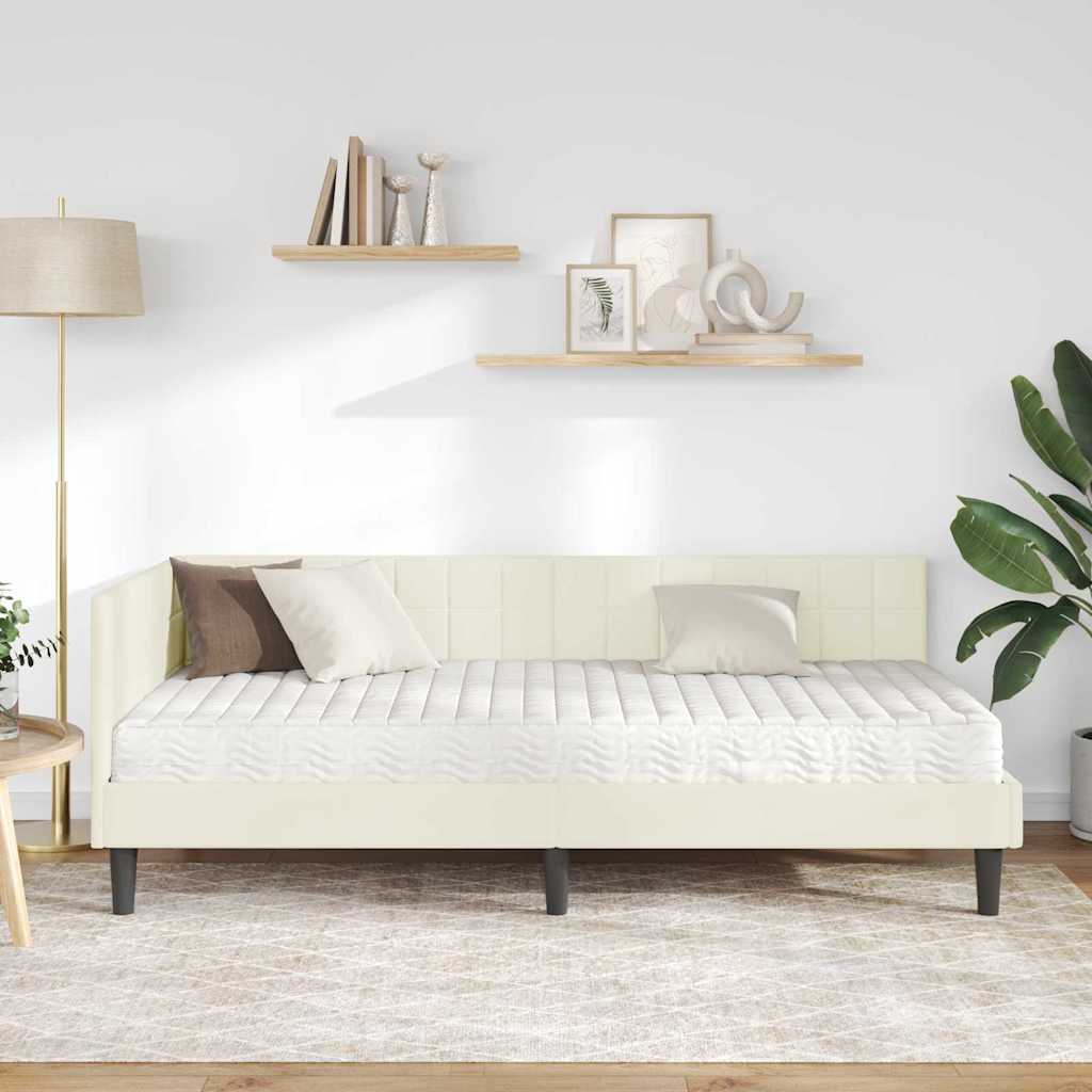 Kutni krevetni okvir s madracem Krema 90 x 190 cm Baršun