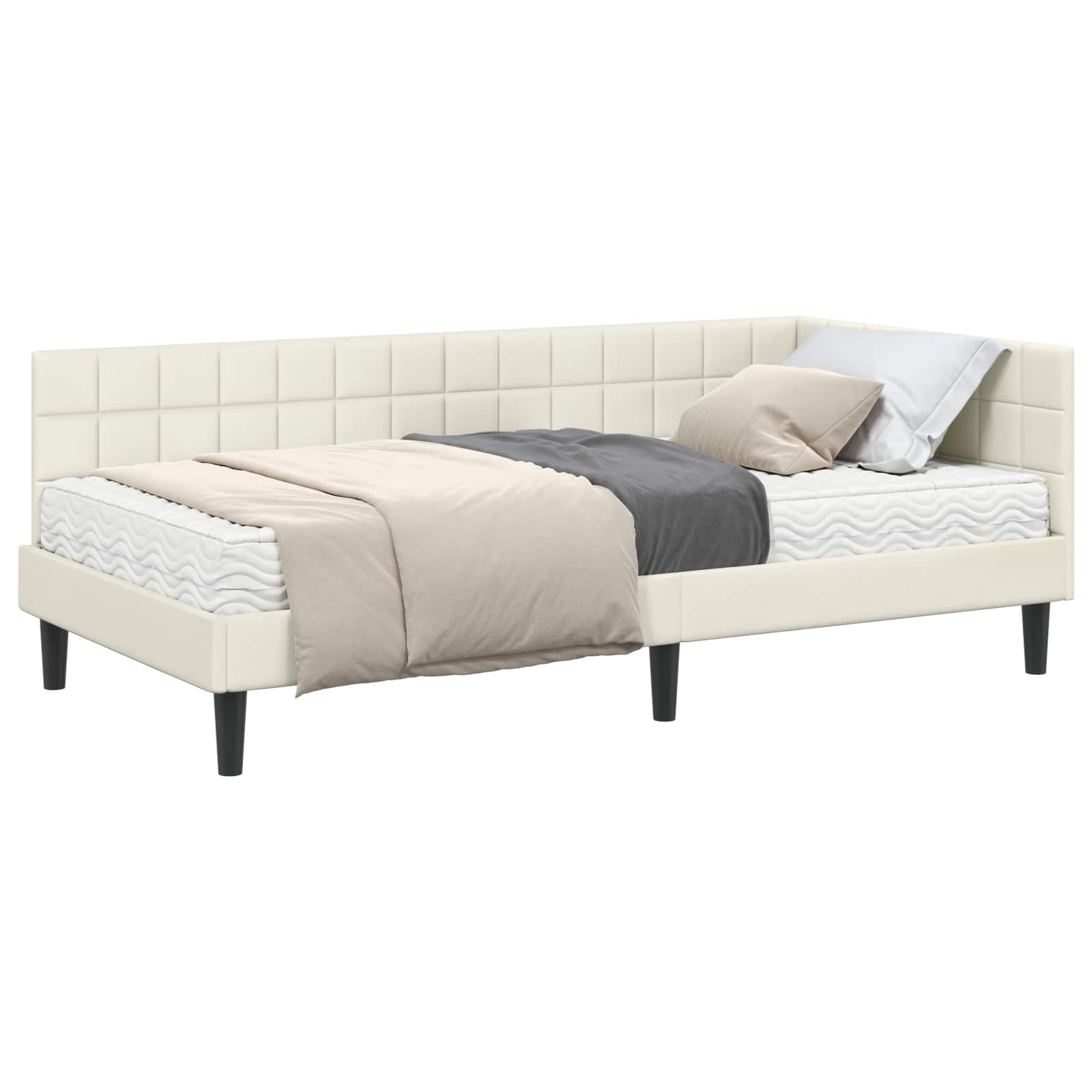 Kutni krevetni okvir s madracem Krema 90 x 190 cm Baršun