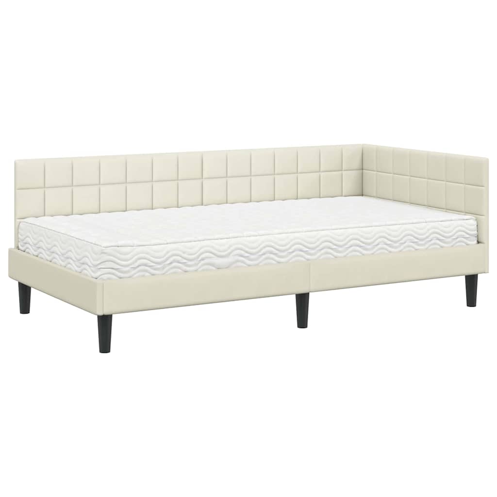 Kutni krevetni okvir s madracem Krema 90 x 190 cm Baršun