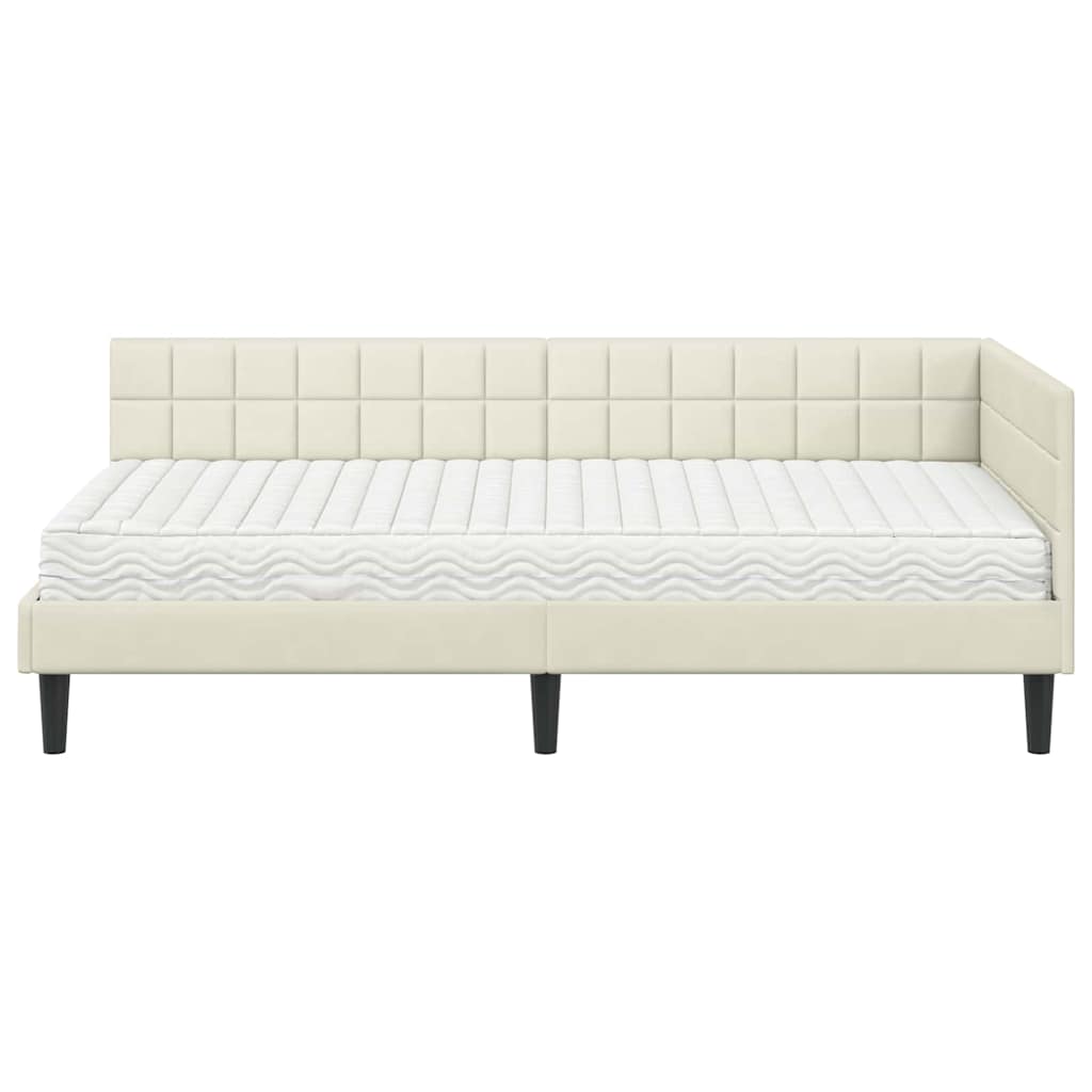 Kutni krevetni okvir s madracem Krema 90 x 190 cm Baršun