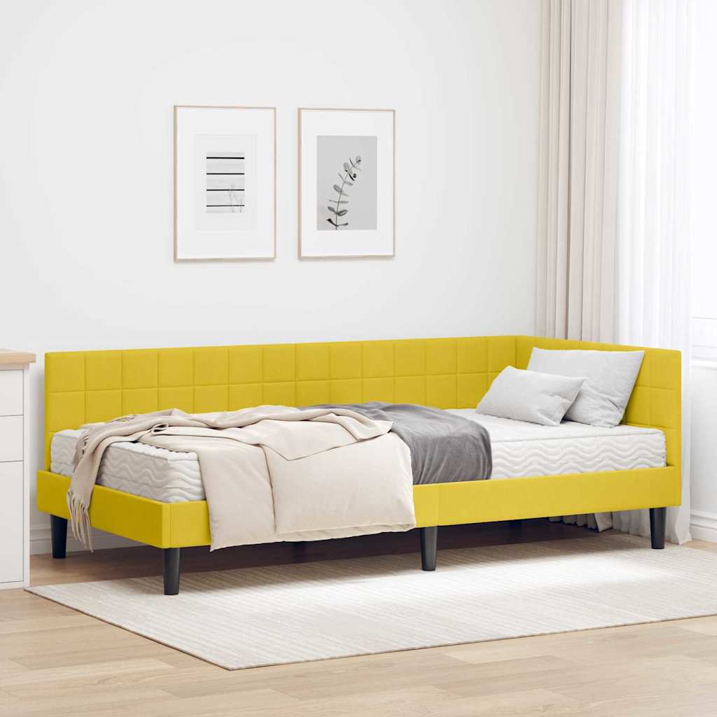 Kutni krevetni okvir s madracem 2 kom. Žuta 90 x 200 cm Baršun