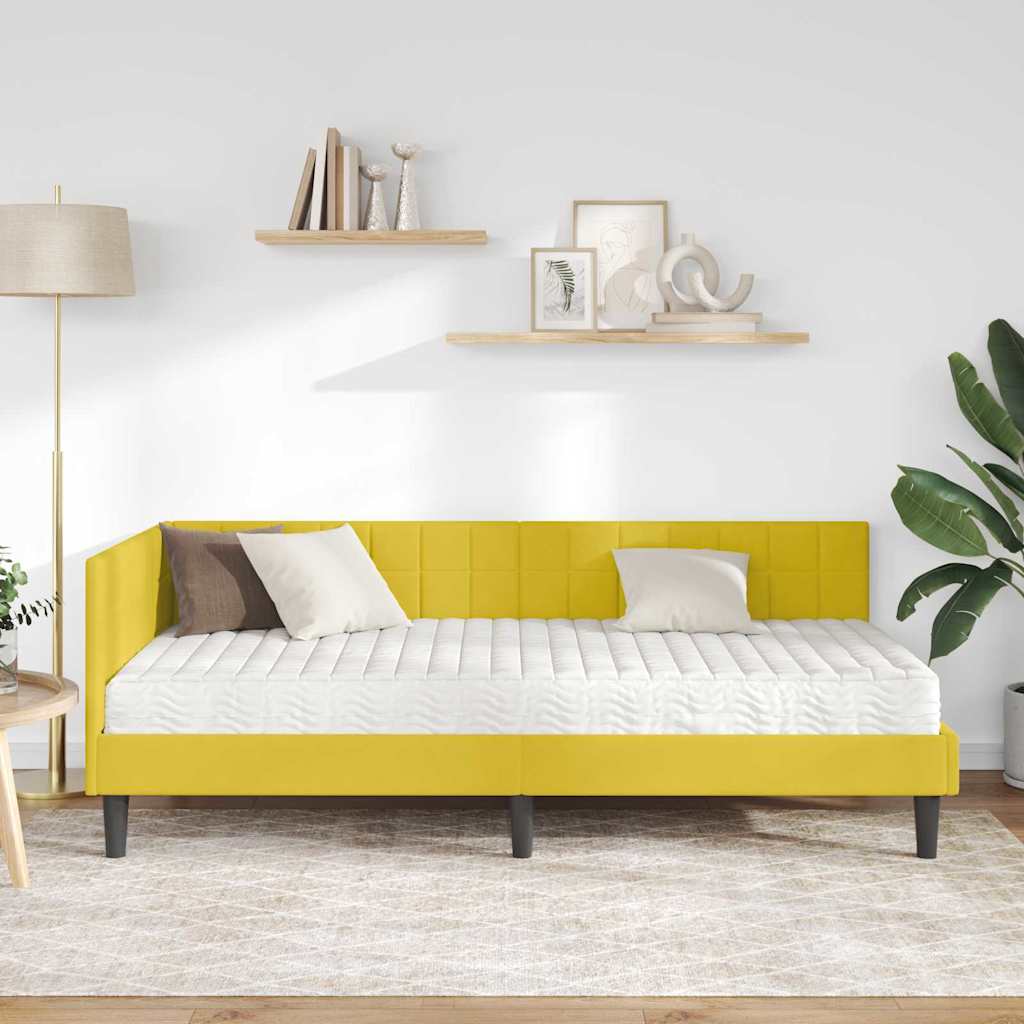 Kutni krevetni okvir s madracem 2 kom. Žuta 90 x 200 cm Baršun