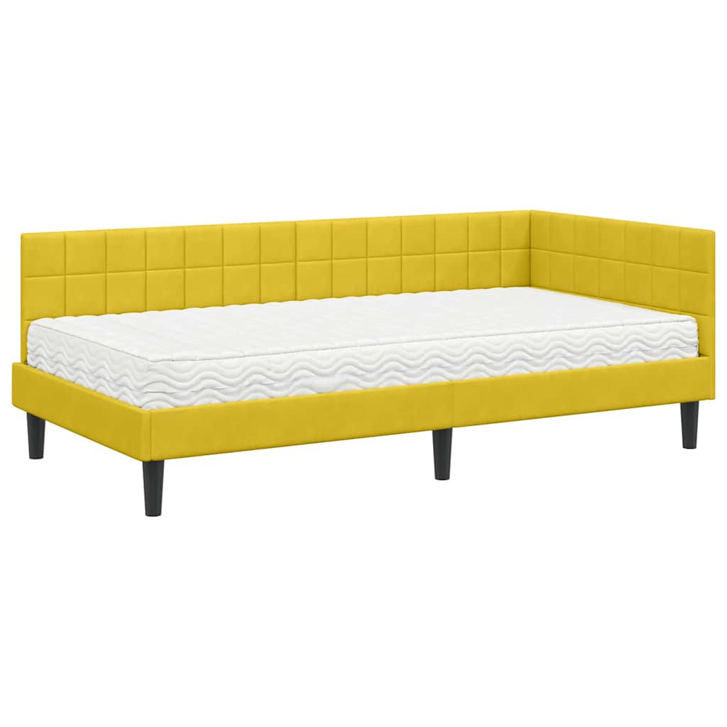 Kutni krevetni okvir s madracem 2 kom. Žuta 90 x 200 cm Baršun