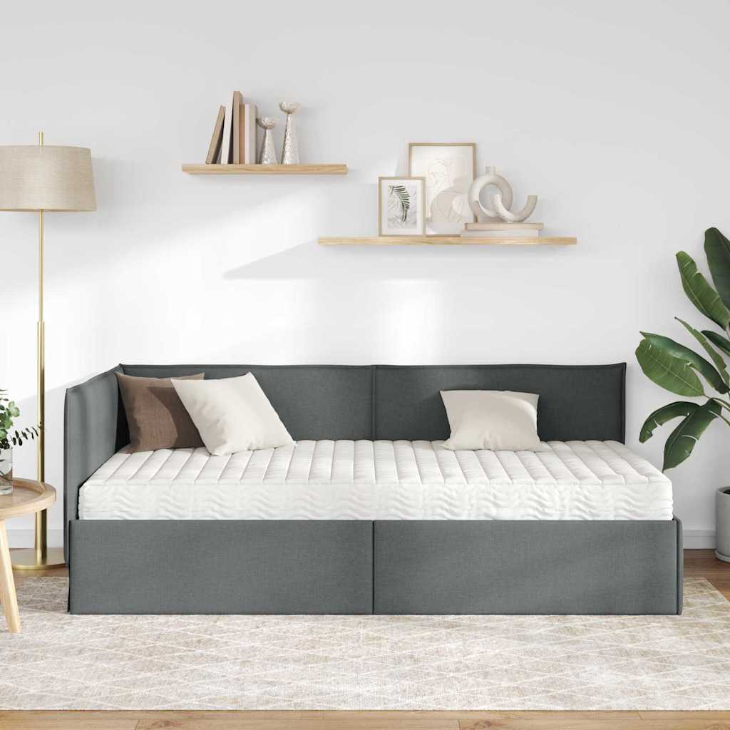 Kutni krevetni okvir s madracem 2 kom. Tamnosiva 90 x 200 cm