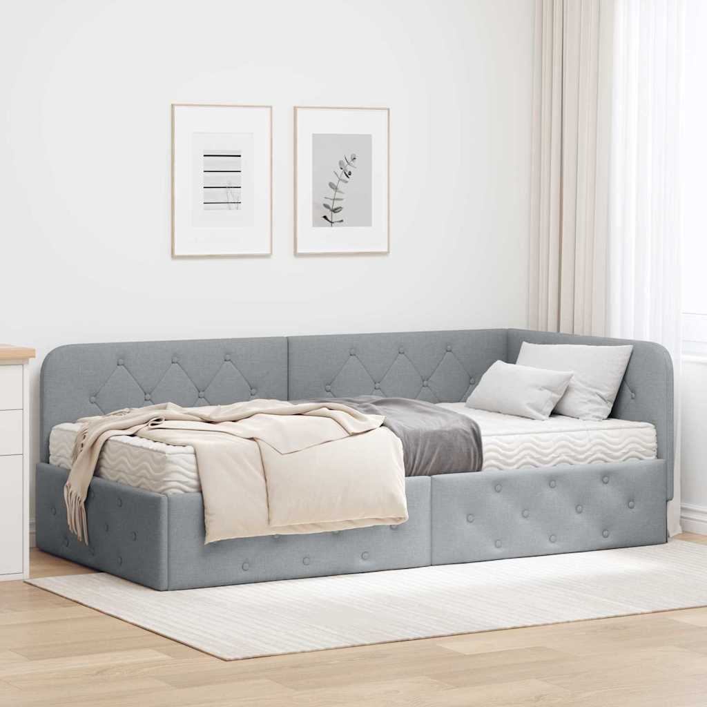 Kutni okvir kreveta Svijetlo siva 90 x 190 cm tkanina