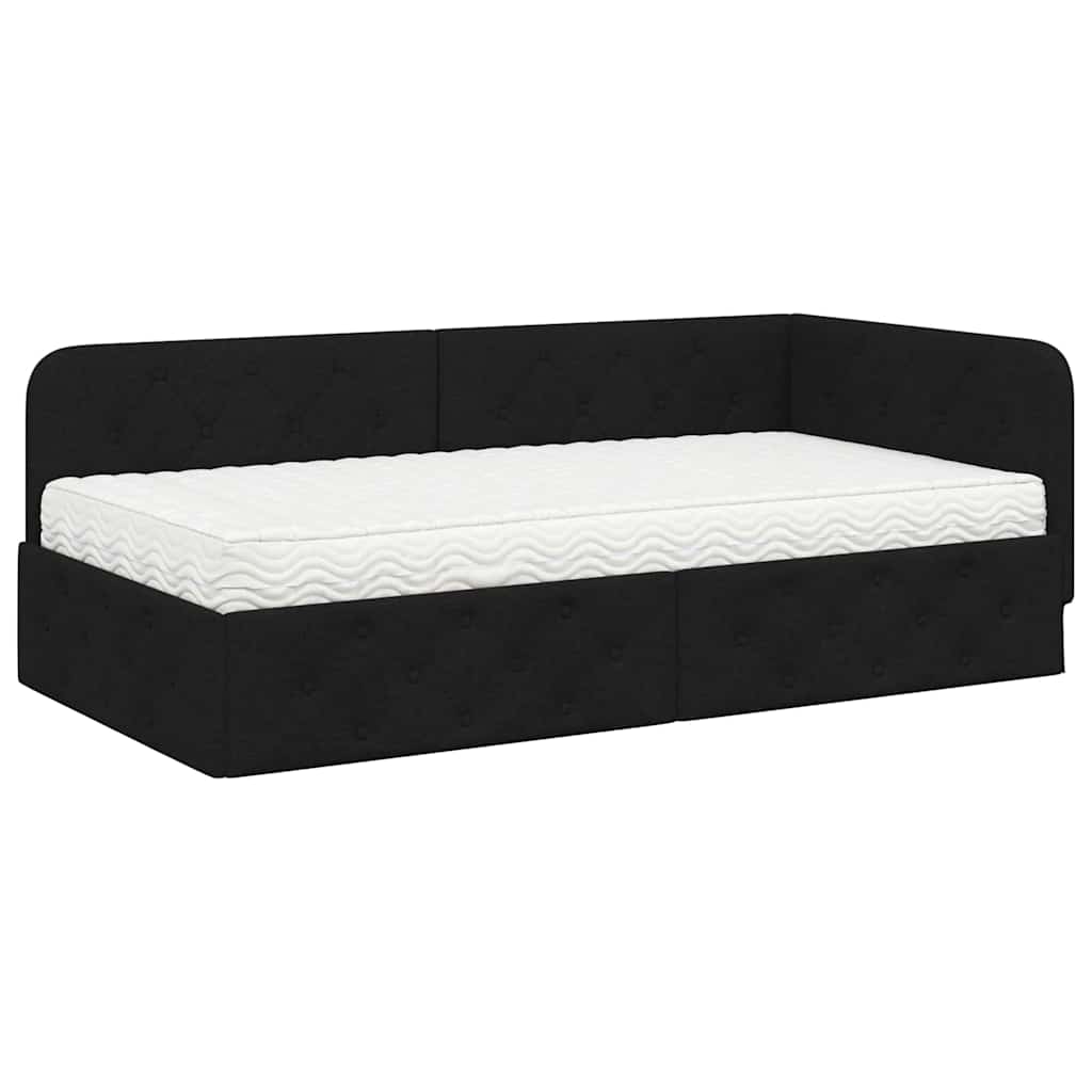 Kutni okvir kreveta Crna 90 x 190 cm tkanina