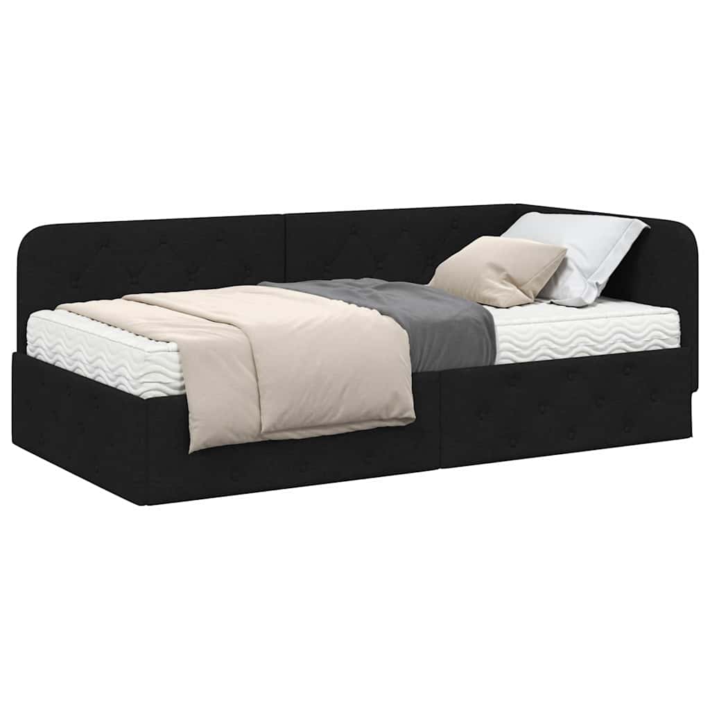 Kutni okvir kreveta Crna 90 x 190 cm tkanina