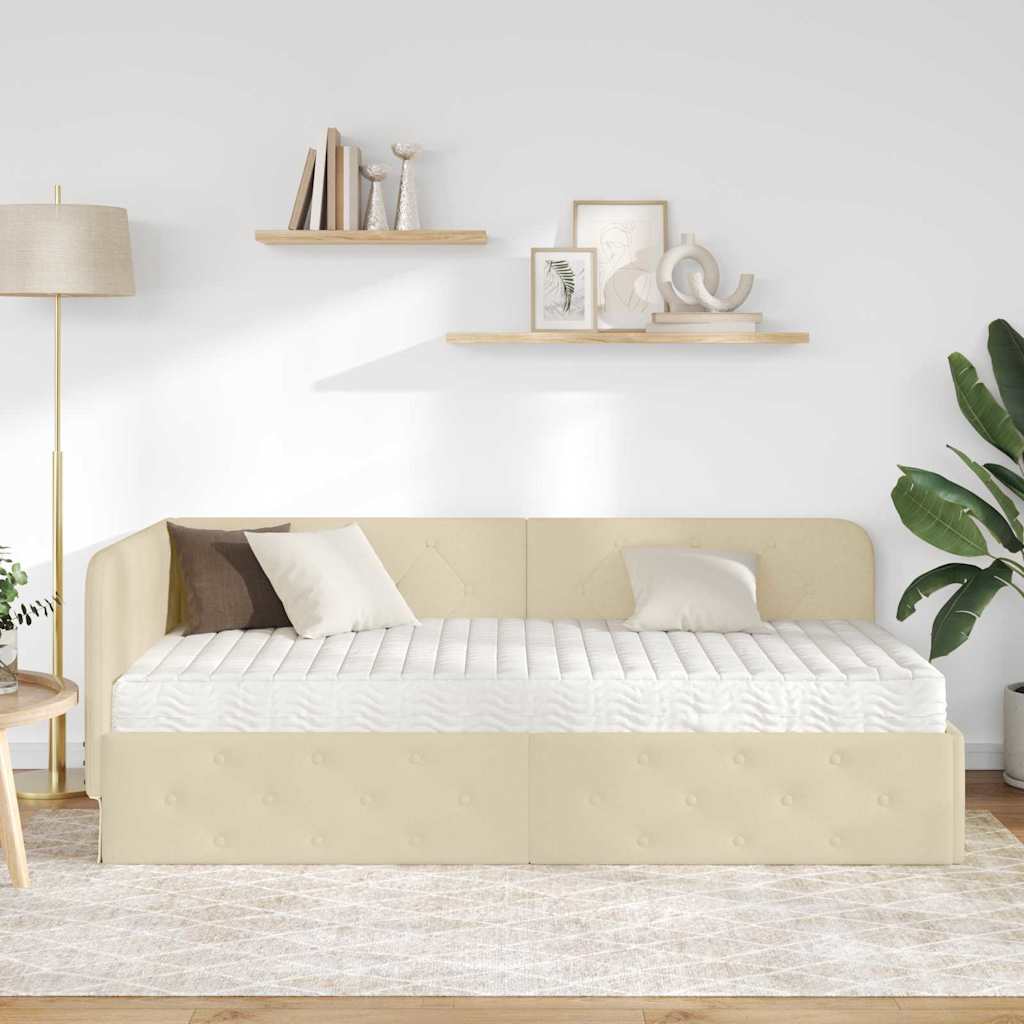 Kutni okvir kreveta Krema 90 x 190 cm tkanina