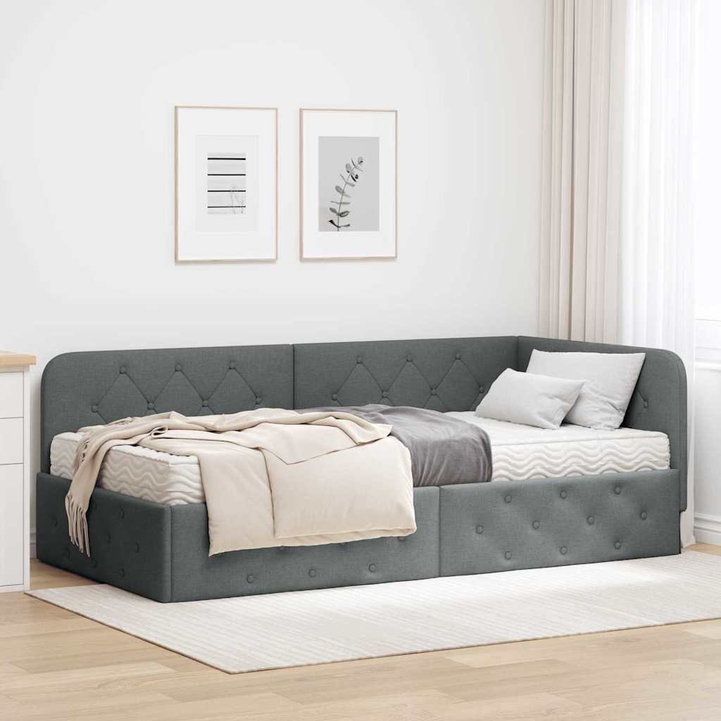 Kutni okvir kreveta Tamno siva 90 x 200 cm tkanina