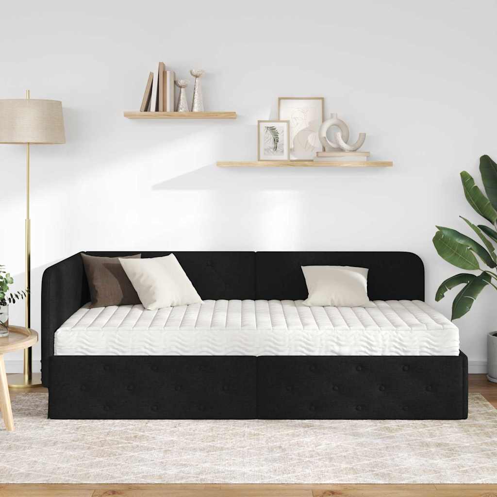 Kutni okvir kreveta Crna 90 x 200 cm tkanina